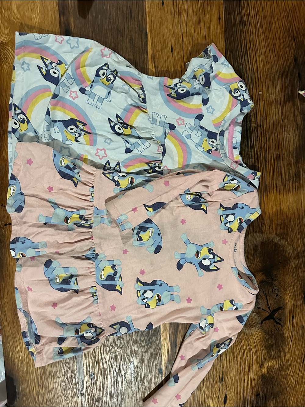 Bluey Print Long Sleeve Dresses - Pink & Light Blue